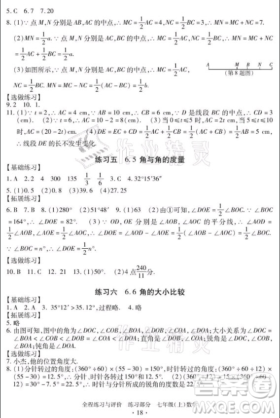 浙江人民出版社2021全程練習與評價七年級上冊數(shù)學浙教版答案