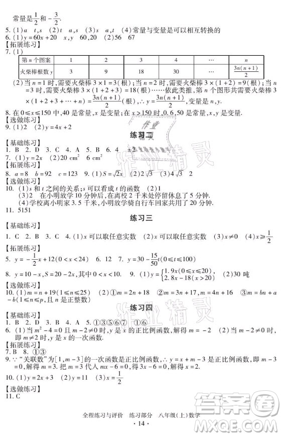 浙江人民出版社2021全程練習(xí)與評(píng)價(jià)八年級(jí)上冊(cè)數(shù)學(xué)浙教版答案