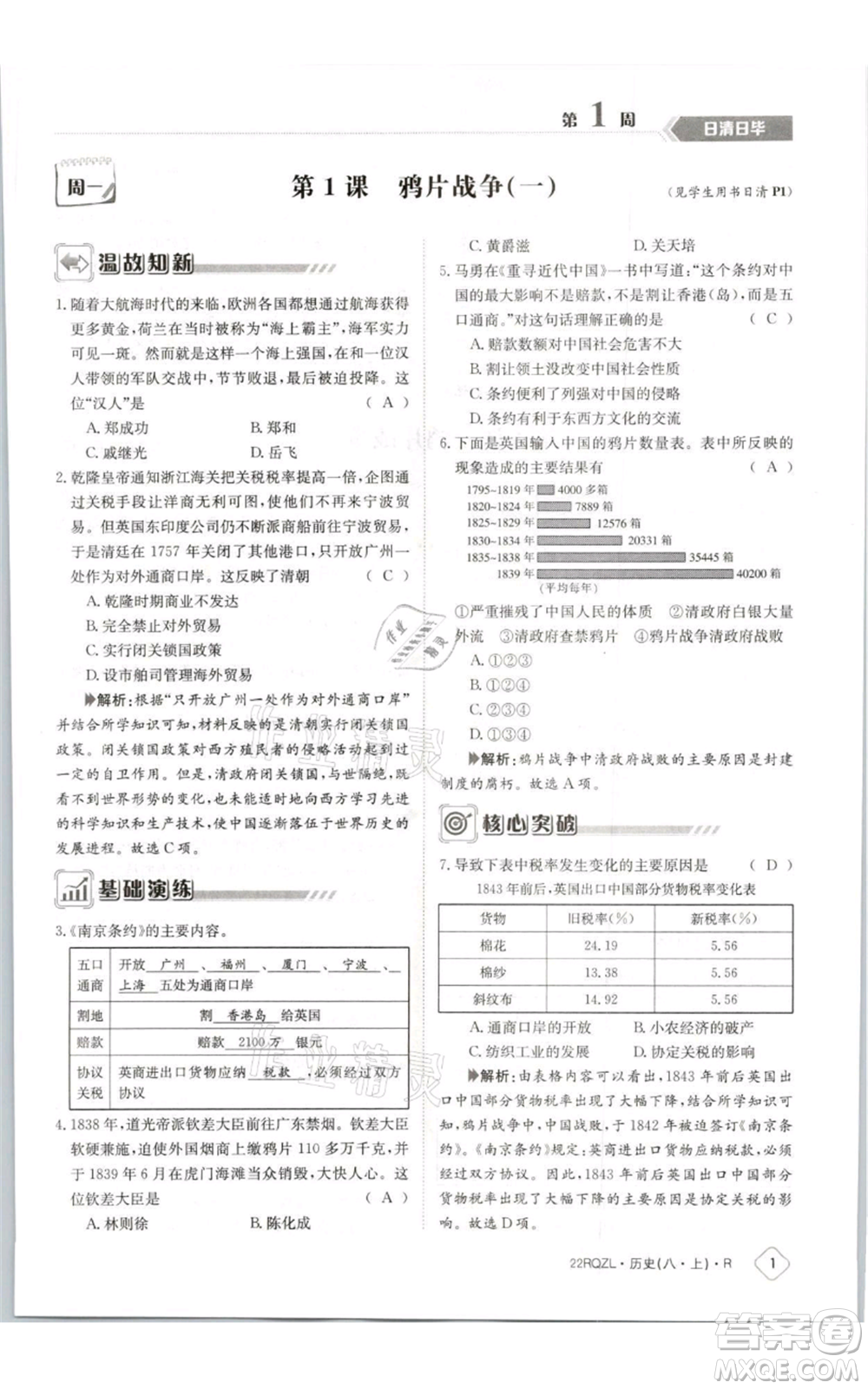 江西高校出版社2021日清周練八年級(jí)上冊(cè)歷史人教版參考答案