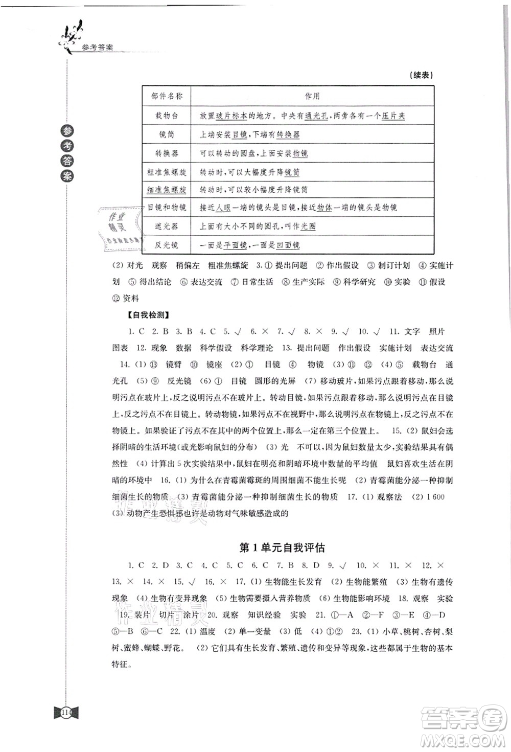 江蘇鳳凰教育出版社2021學(xué)習(xí)與評(píng)價(jià)七年級(jí)生物上冊(cè)蘇科版答案