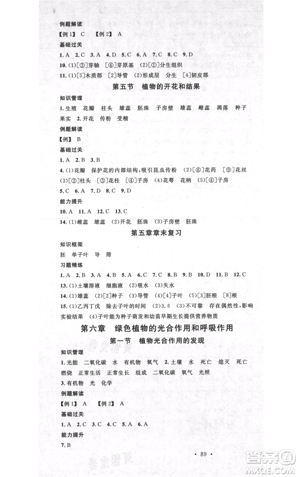 中國(guó)地圖出版社2021名校課堂期末復(fù)習(xí)七年級(jí)上冊(cè)生物蘇教版參考答案