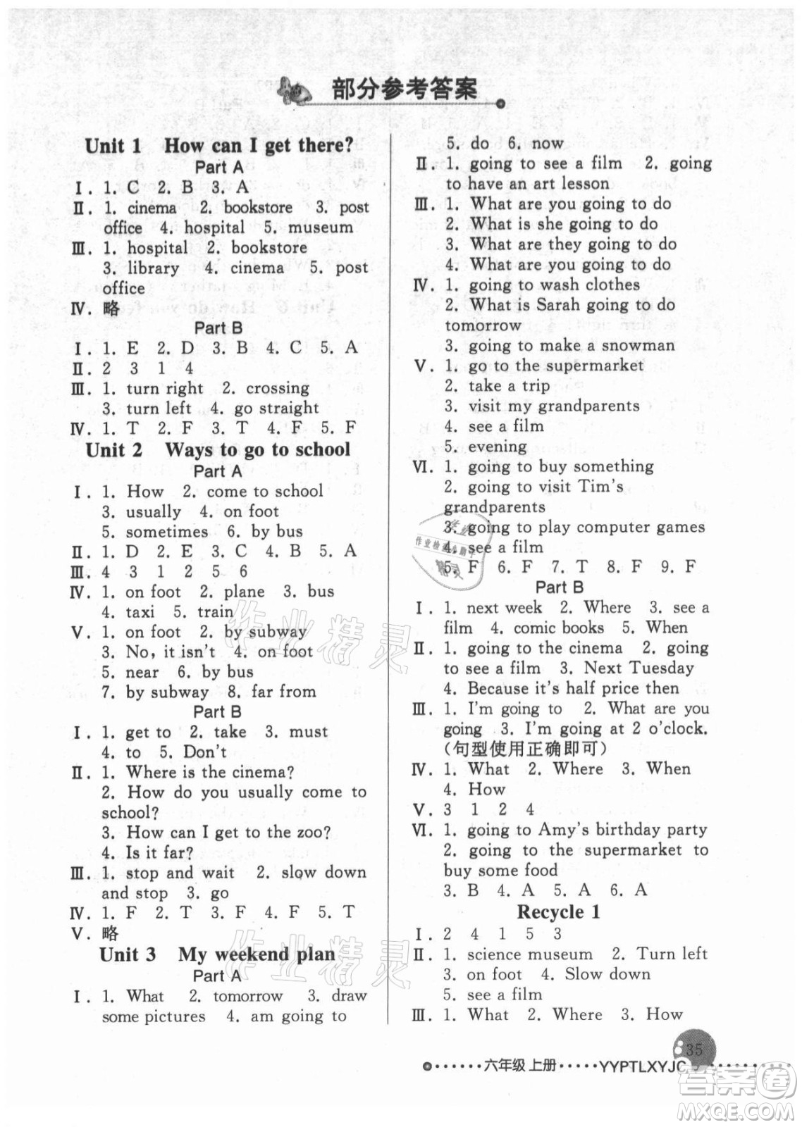 人民教育出版社2021英語(yǔ)配套練習(xí)與檢測(cè)三年級(jí)起點(diǎn)六年級(jí)上冊(cè)人教版答案