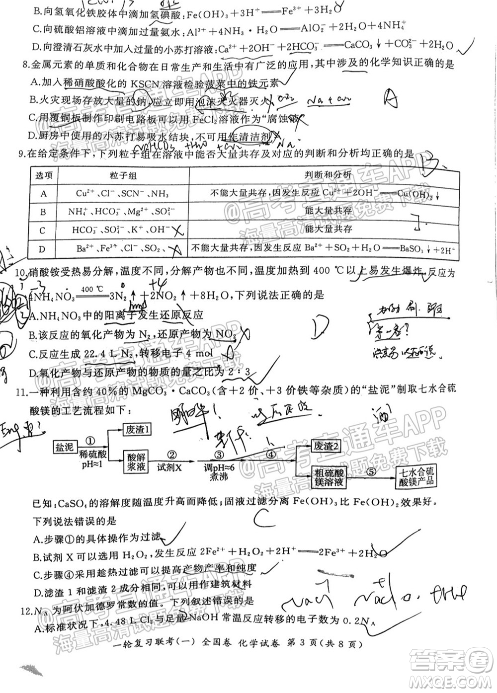 百師聯(lián)盟2022屆高三一輪復(fù)習聯(lián)考一全國卷化學試卷及答案