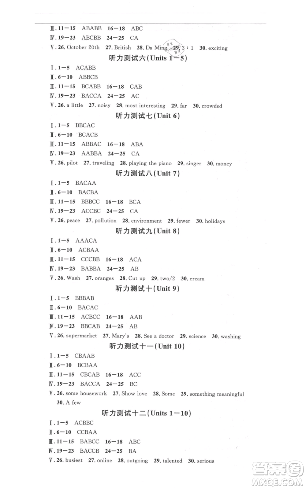 安徽師范大學(xué)出版社2021名校課堂八年級(jí)上冊(cè)英語(yǔ)人教版背記本河北專版參考答案