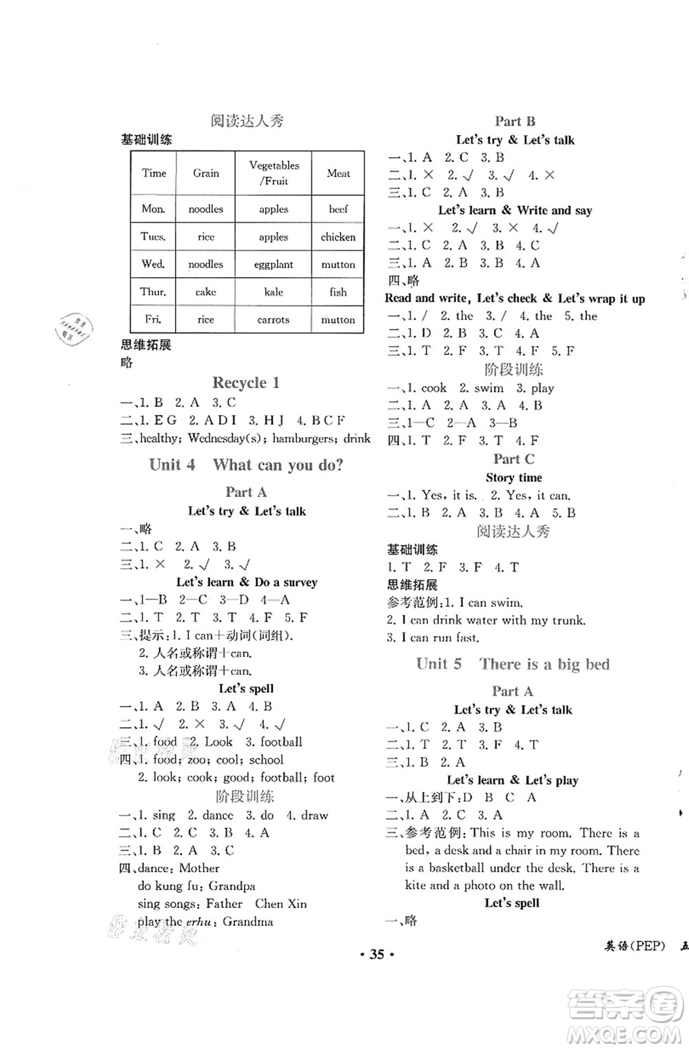 人民教育出版社2021同步解析與測(cè)評(píng)五年級(jí)英語(yǔ)上冊(cè)PEP版重慶專(zhuān)版答案