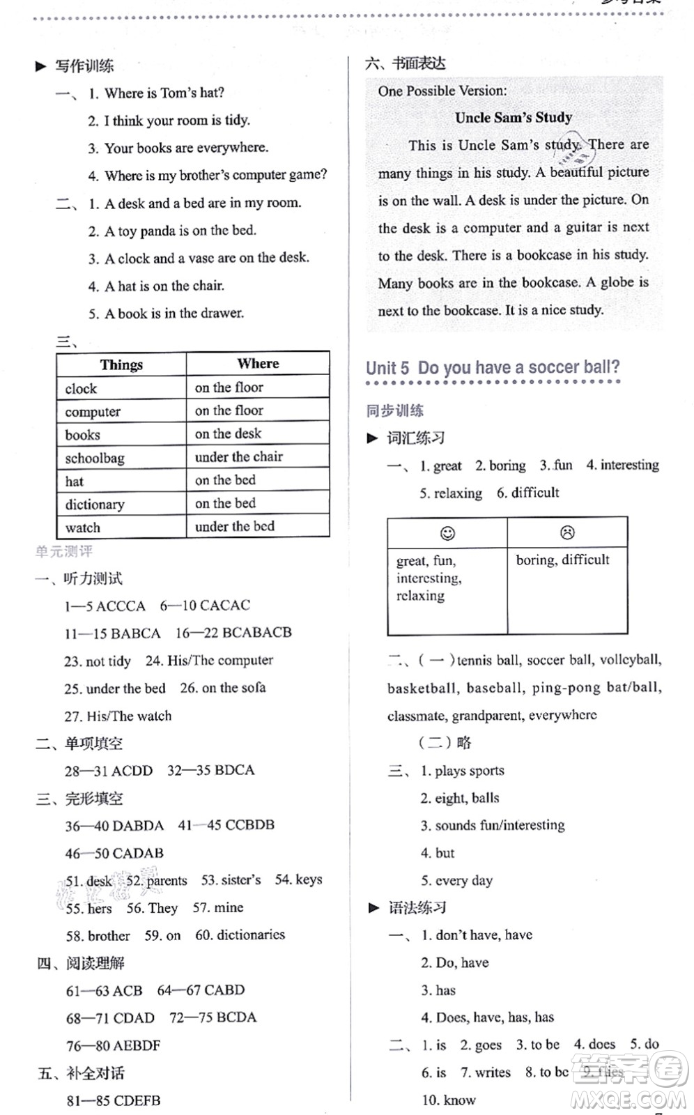 人民教育出版社2021同步解析與測(cè)評(píng)七年級(jí)英語(yǔ)上冊(cè)人教版答案