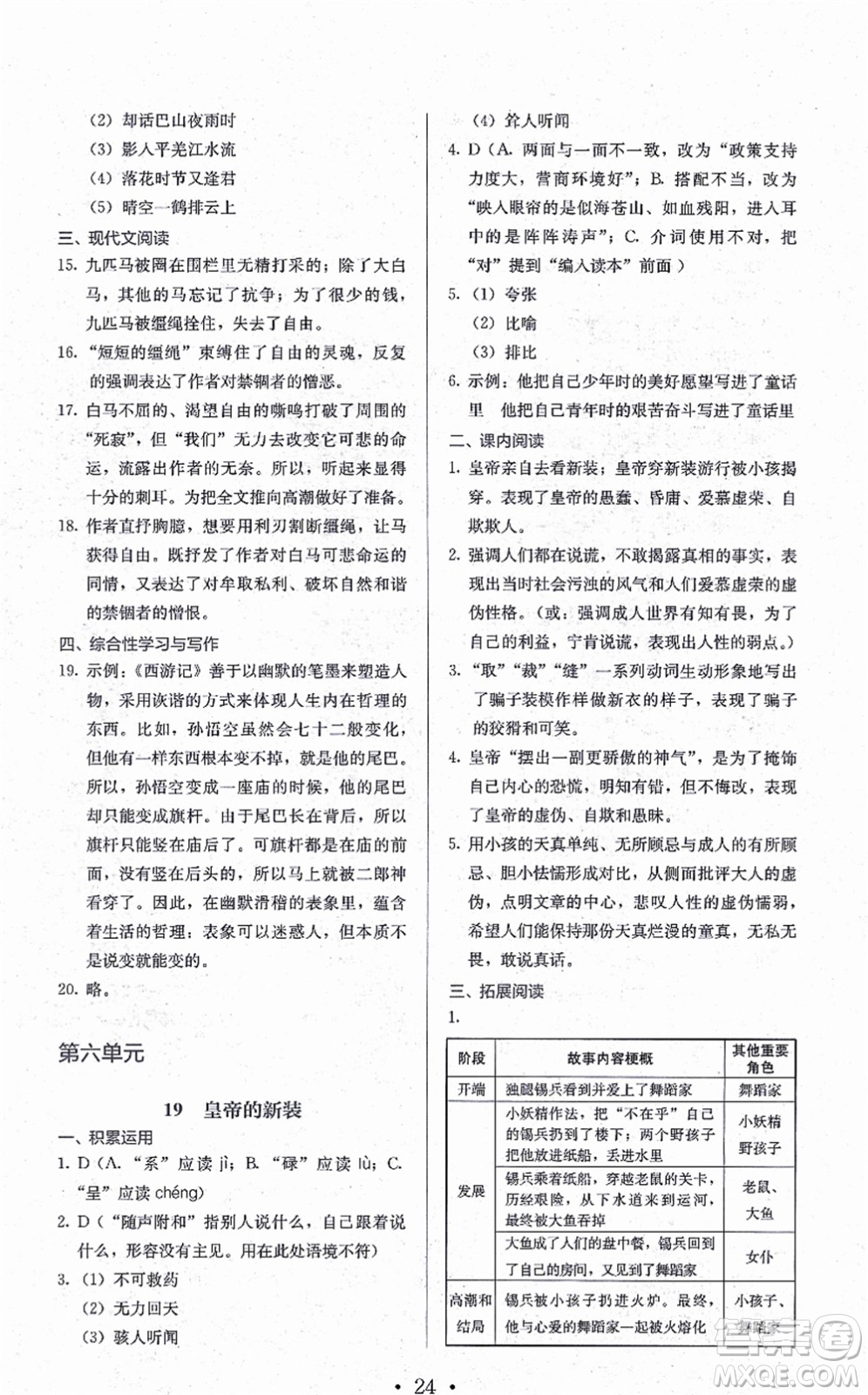 人民教育出版社2021同步解析與測評七年級語文上冊人教版答案