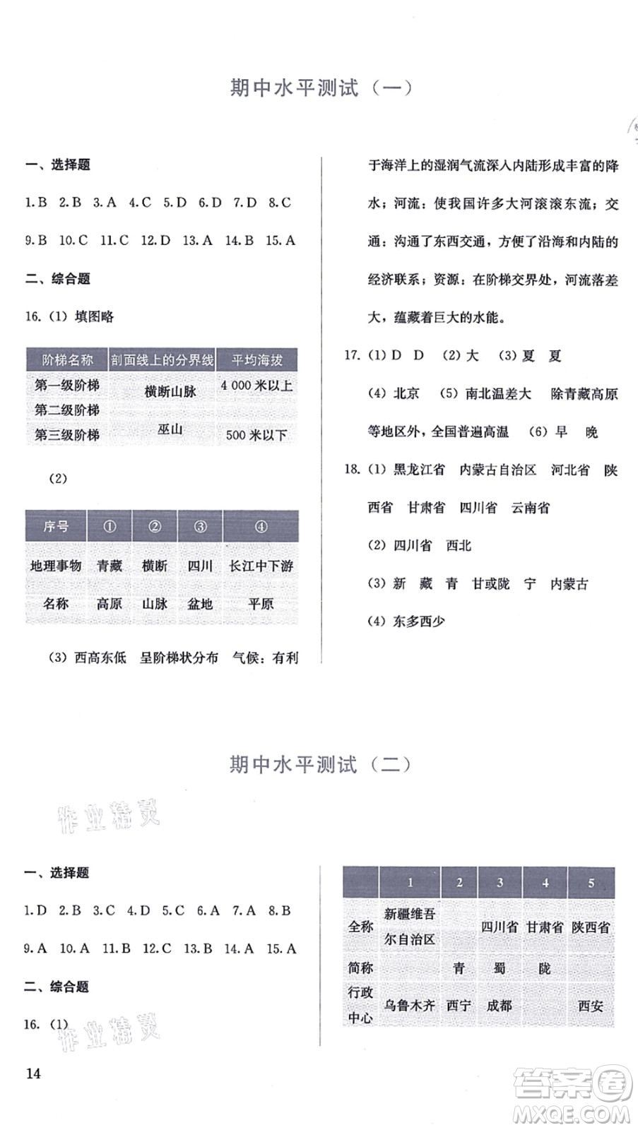 人民教育出版社2021同步解析與測(cè)評(píng)八年級(jí)地理上冊(cè)人教版答案