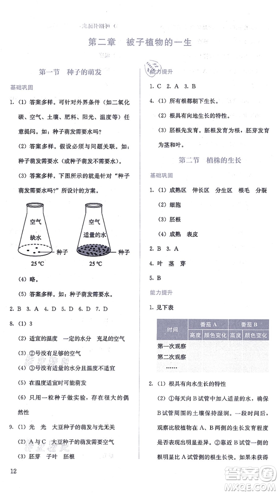 人民教育出版社2021同步解析與測評七年級生物上冊人教版答案