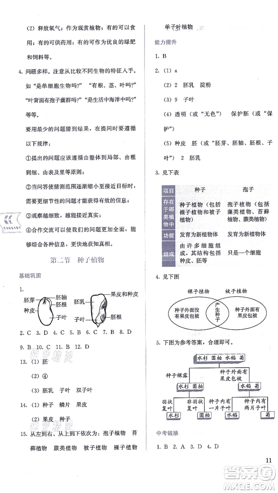 人民教育出版社2021同步解析與測評七年級生物上冊人教版答案