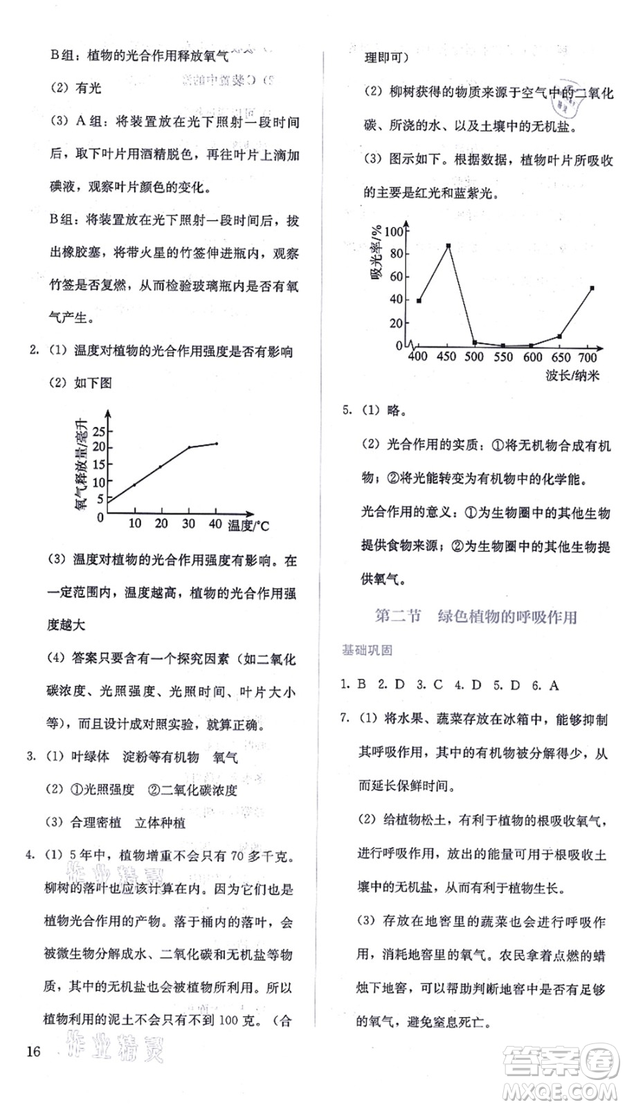 人民教育出版社2021同步解析與測評七年級生物上冊人教版答案