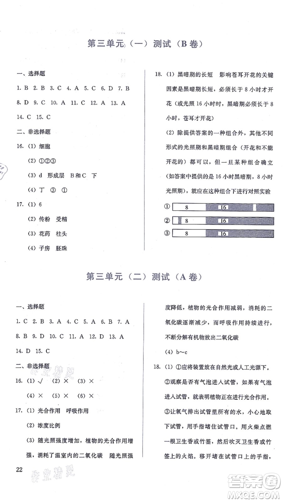 人民教育出版社2021同步解析與測評七年級生物上冊人教版答案