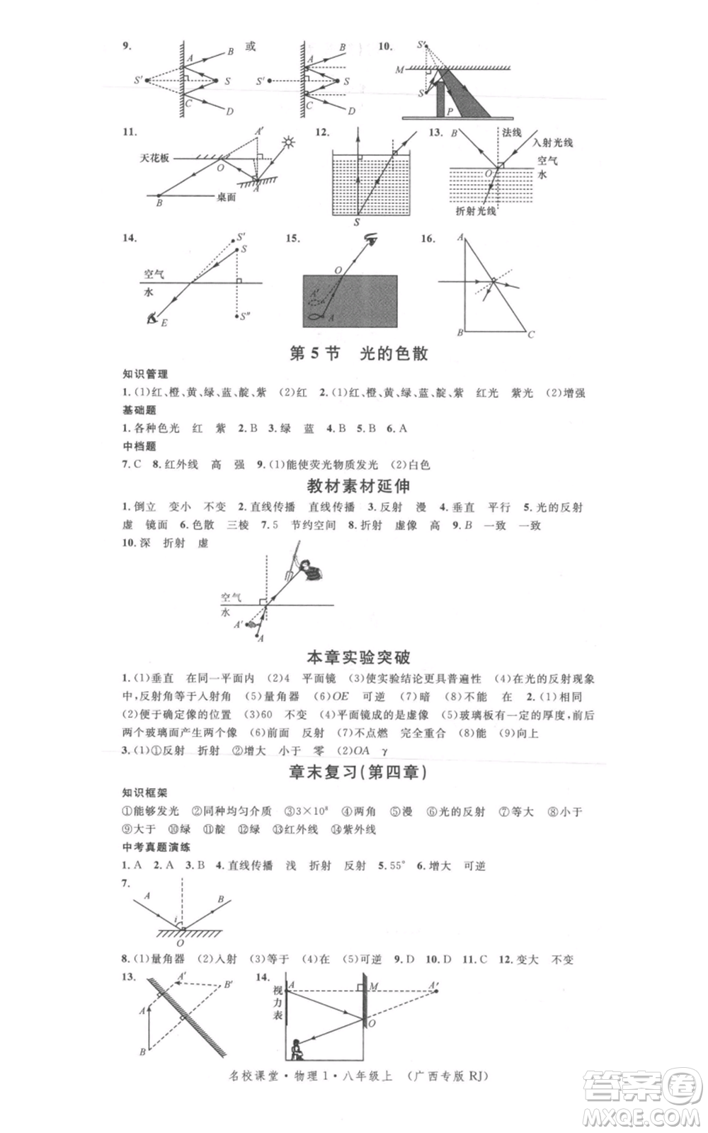 廣東經(jīng)濟(jì)出版社2021名校課堂八年級上冊物理人教版廣西專版參考答案