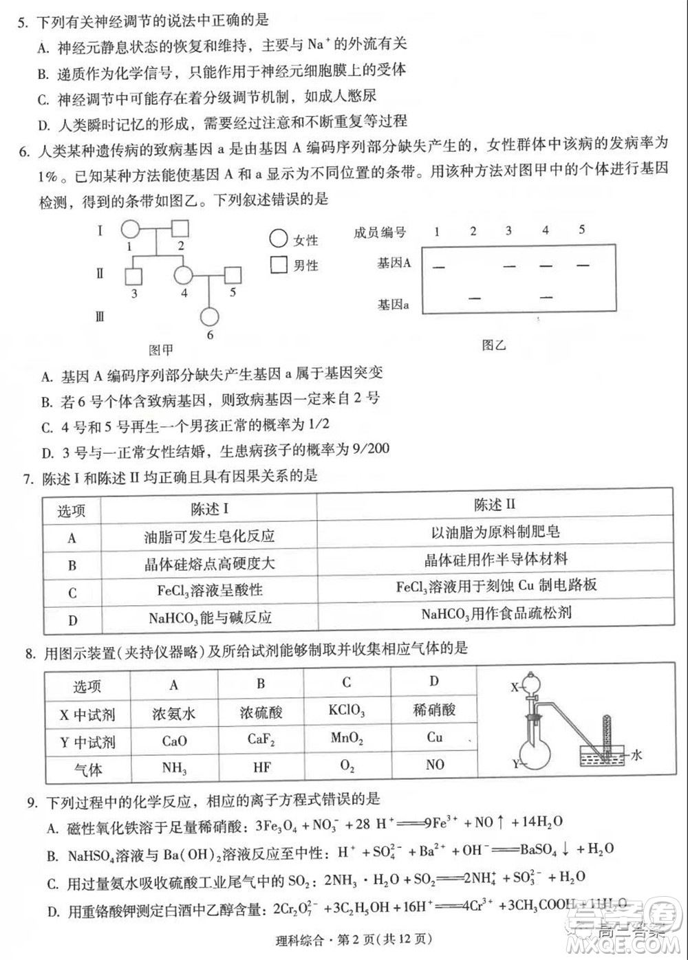 昆明市第一中學(xué)2022屆高中新課標(biāo)高三第二次雙基檢測理科綜合試卷答案