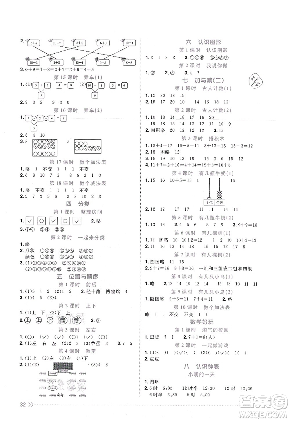 江西教育出版社2021陽光同學(xué)課時(shí)優(yōu)化作業(yè)一年級(jí)數(shù)學(xué)上冊(cè)BS北師版答案