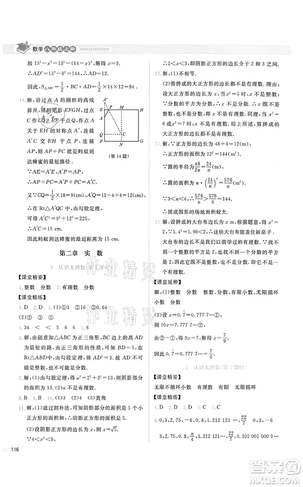 北京師范大學出版社2021課堂精練八年級數學上冊北師大版四川專版答案