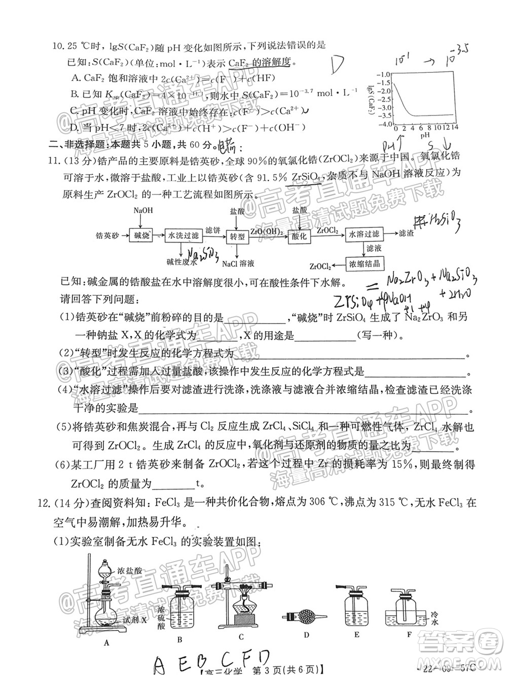 2022屆福建金太陽高三10月聯(lián)考化學(xué)試題及答案