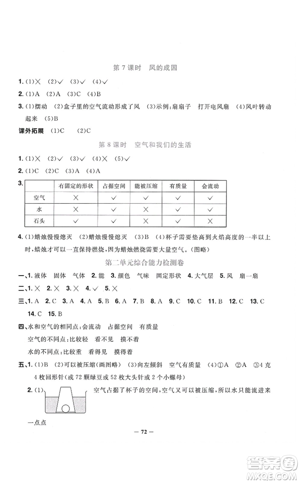 江西教育出版社2021陽光同學(xué)課時(shí)優(yōu)化作業(yè)三年級(jí)科學(xué)上冊(cè)JK教科版答案