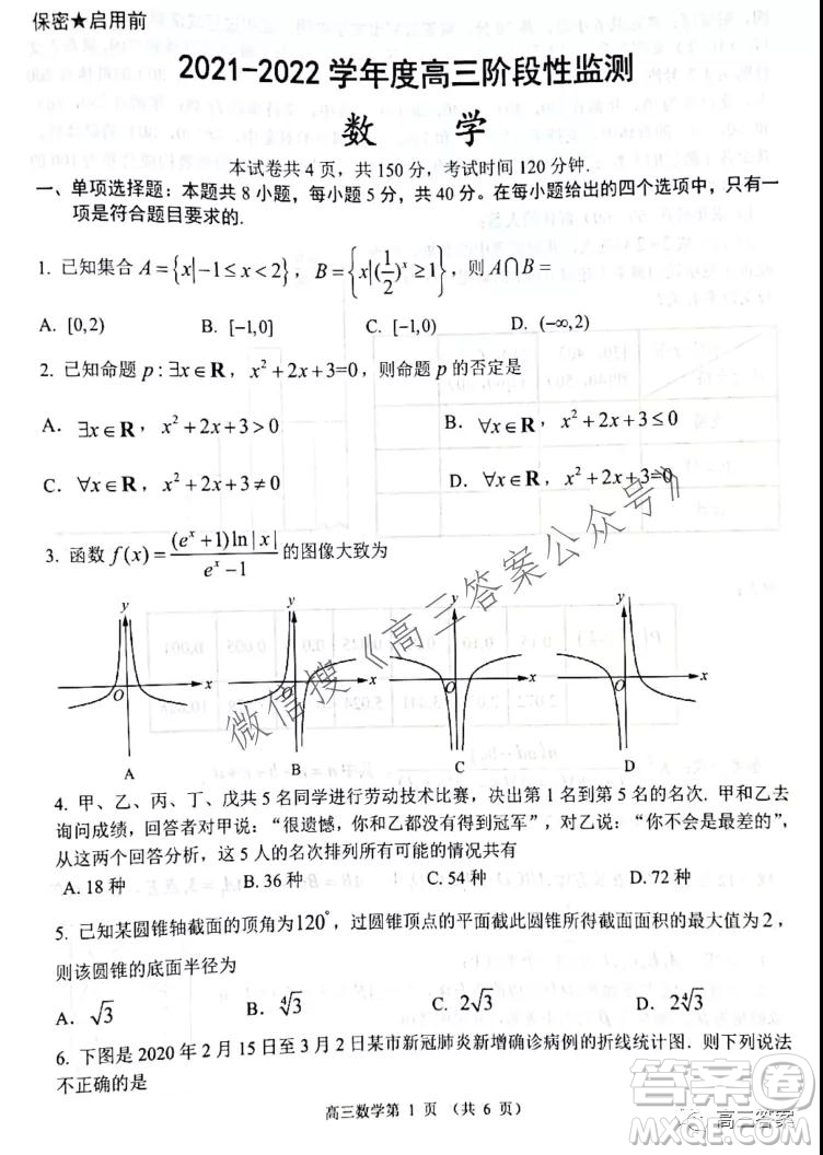 山東2021-2022學(xué)年度高三階段性監(jiān)測數(shù)學(xué)試題及答案