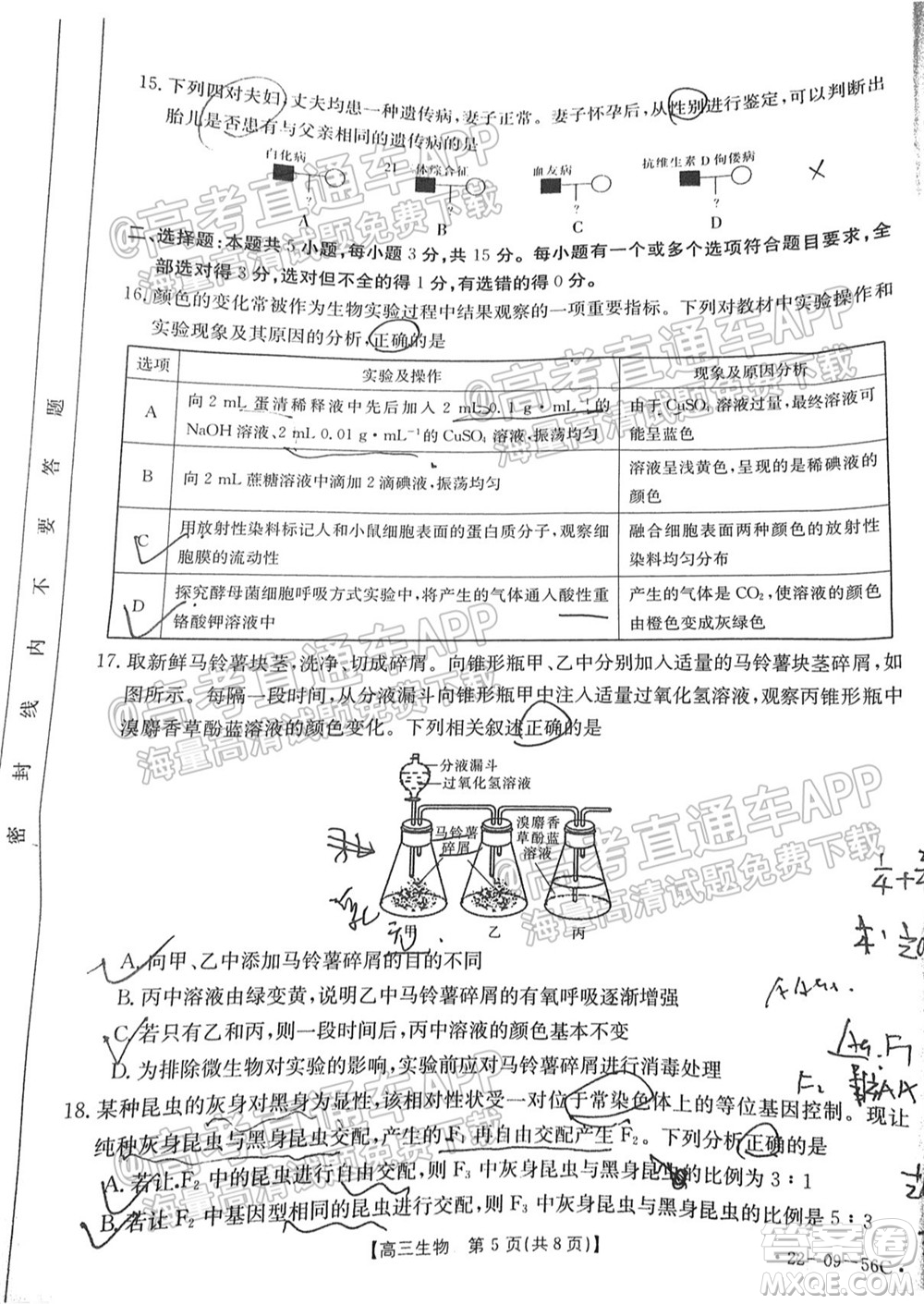 2022屆山東金太陽10月聯(lián)考高三第一次備考監(jiān)測聯(lián)合考試生物試題及答案