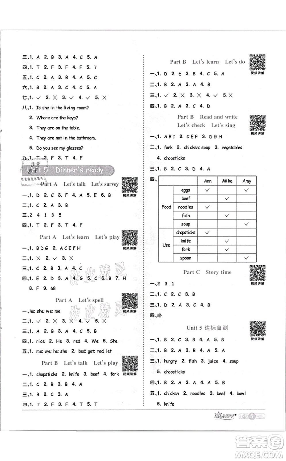 江西教育出版社2021陽光同學課時優(yōu)化作業(yè)四年級英語上冊PEP版答案