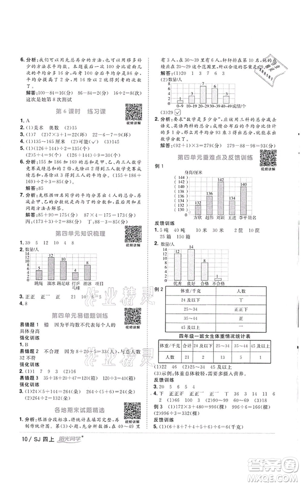 江西教育出版社2021陽光同學(xué)課時優(yōu)化作業(yè)四年級數(shù)學(xué)上冊SJ蘇教版徐州專版答案