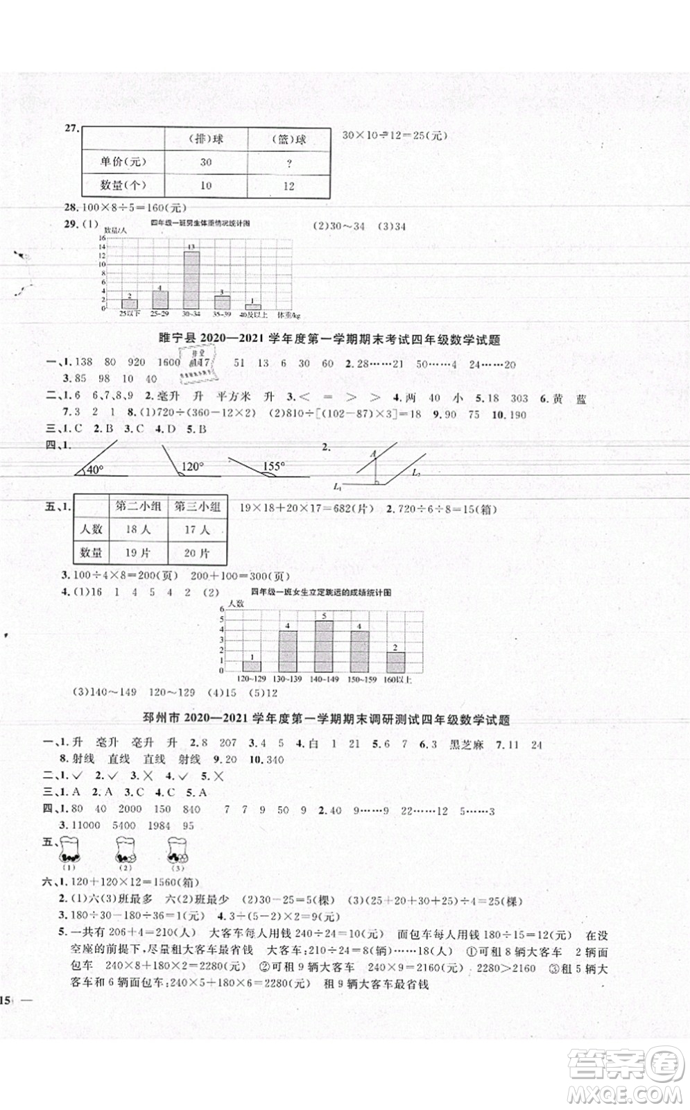 江西教育出版社2021陽光同學(xué)課時優(yōu)化作業(yè)四年級數(shù)學(xué)上冊SJ蘇教版徐州專版答案