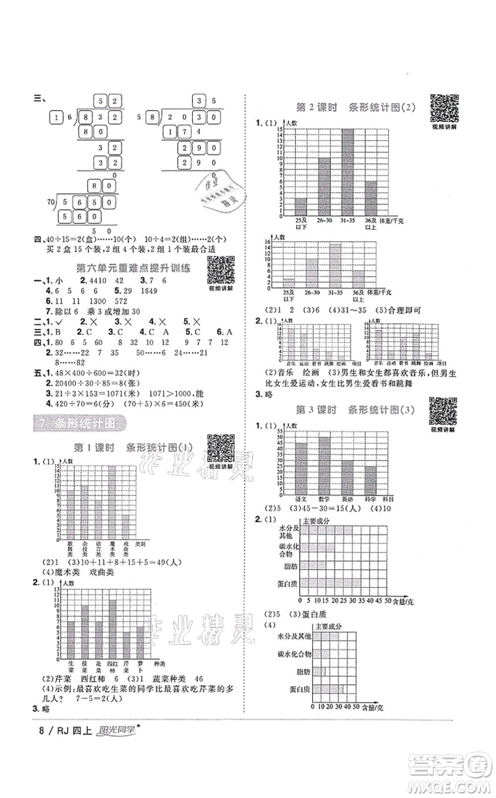 江西教育出版社2021陽光同學(xué)課時優(yōu)化作業(yè)四年級數(shù)學(xué)上冊RJ人教版湖北專版答案