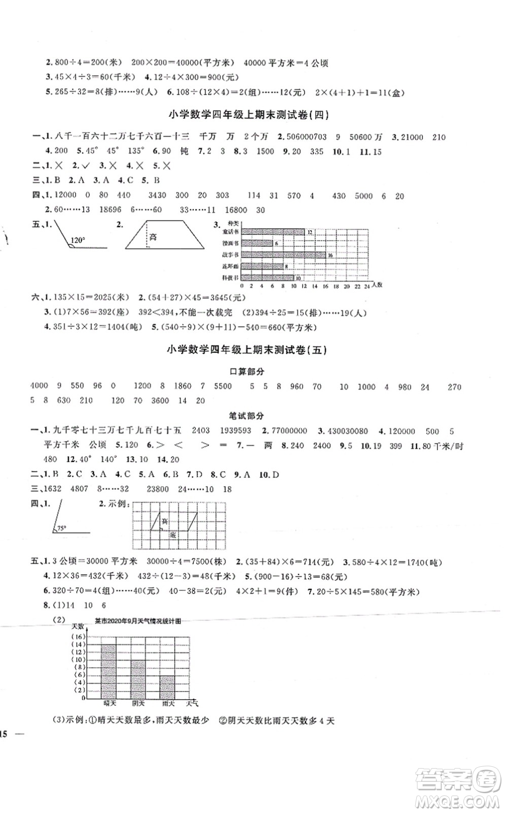 江西教育出版社2021陽光同學(xué)課時優(yōu)化作業(yè)四年級數(shù)學(xué)上冊RJ人教版湖北專版答案