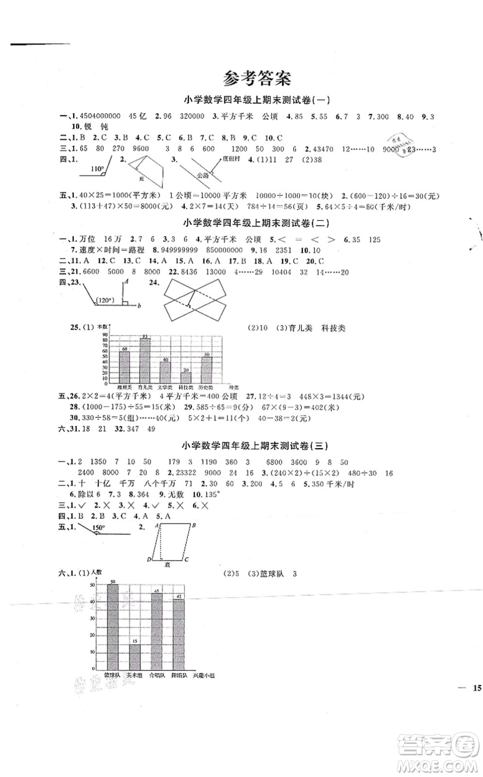 江西教育出版社2021陽光同學(xué)課時優(yōu)化作業(yè)四年級數(shù)學(xué)上冊RJ人教版湖北專版答案