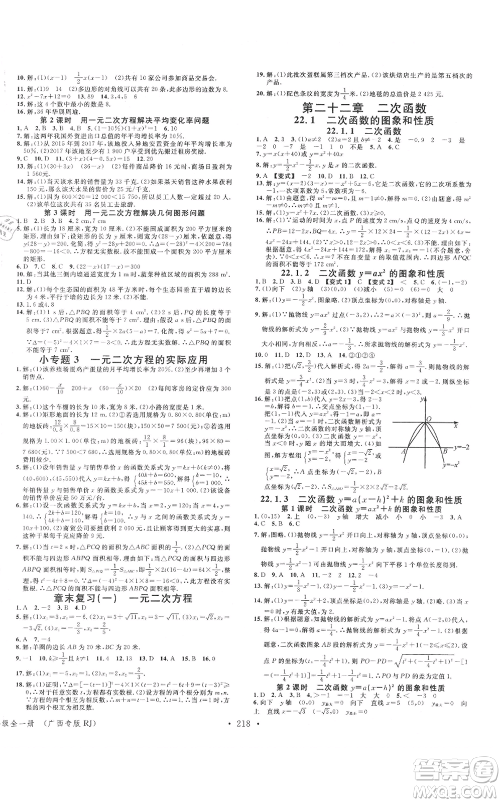 廣東經(jīng)濟(jì)出版社2021名校課堂九年級(jí)數(shù)學(xué)人教版廣西專(zhuān)版參考答案