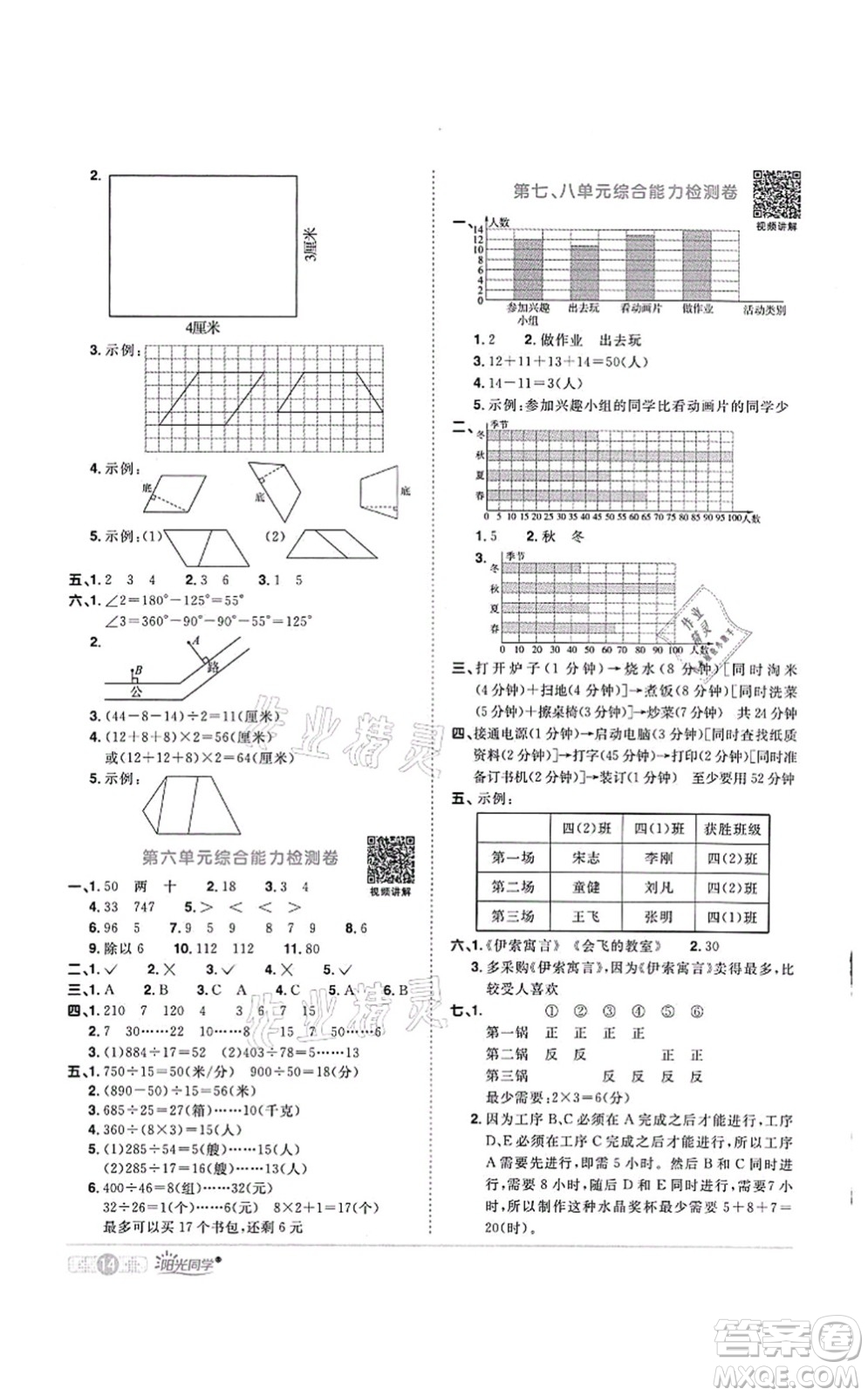 江西教育出版社2021陽光同學課時優(yōu)化作業(yè)四年級數(shù)學上冊RJ人教版菏澤專版答案