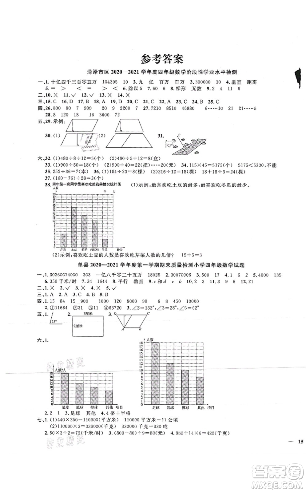 江西教育出版社2021陽光同學課時優(yōu)化作業(yè)四年級數(shù)學上冊RJ人教版菏澤專版答案