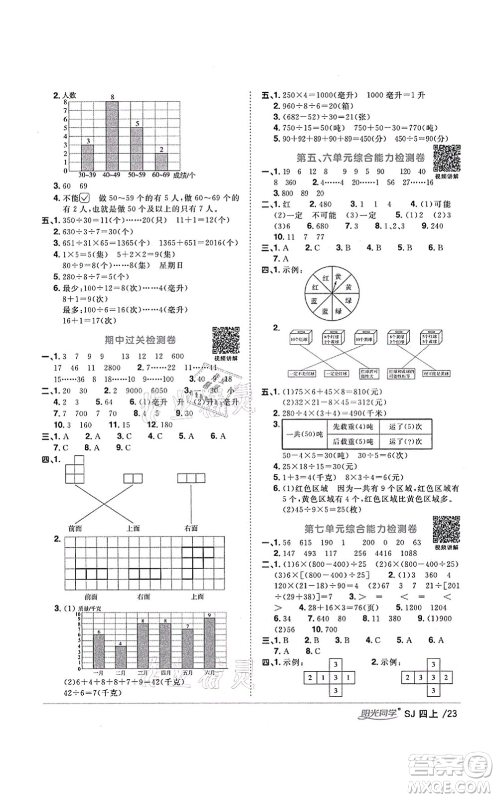 江西教育出版社2021陽光同學課時優(yōu)化作業(yè)四年級數(shù)學上冊SJ蘇教版寧德專版答案