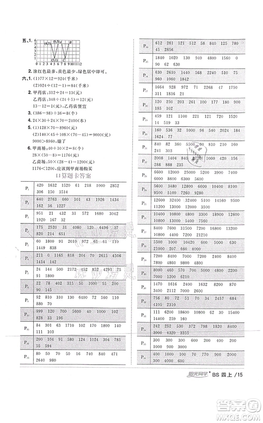 江西教育出版社2021陽光同學(xué)課時(shí)優(yōu)化作業(yè)四年級(jí)數(shù)學(xué)上冊(cè)BS北師版四川專版答案