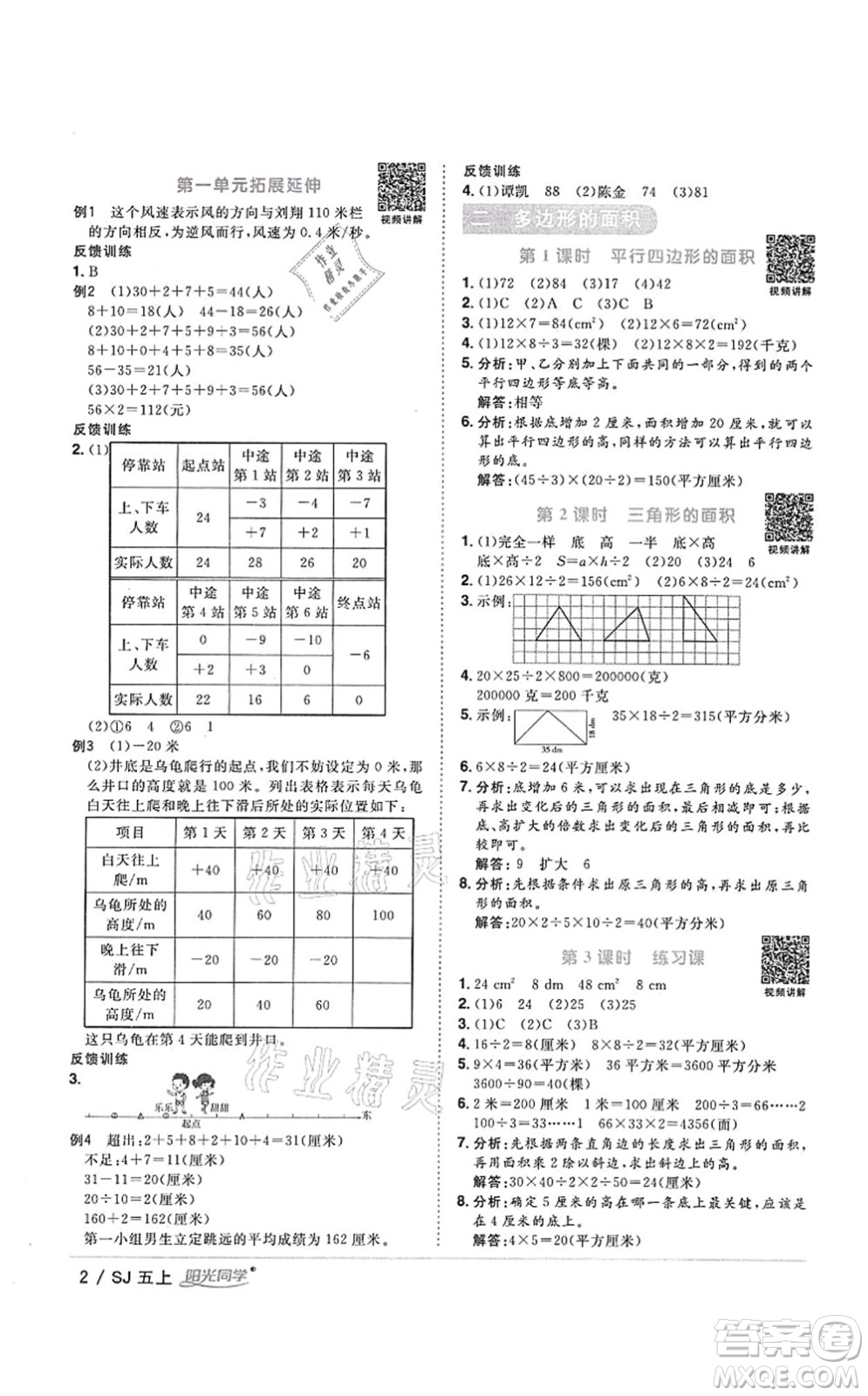 江西教育出版社2021陽光同學課時優(yōu)化作業(yè)五年級數(shù)學上冊SJ蘇教版答案