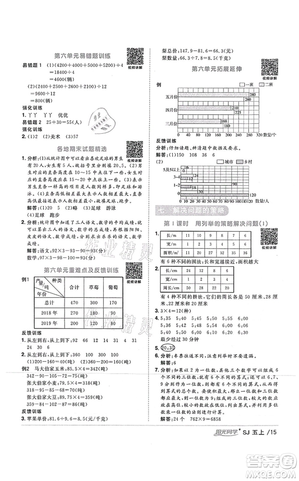 江西教育出版社2021陽光同學課時優(yōu)化作業(yè)五年級數(shù)學上冊SJ蘇教版答案