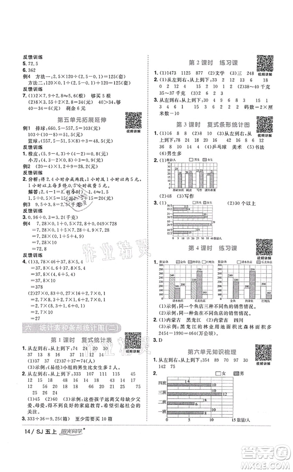 江西教育出版社2021陽光同學課時優(yōu)化作業(yè)五年級數(shù)學上冊SJ蘇教版答案