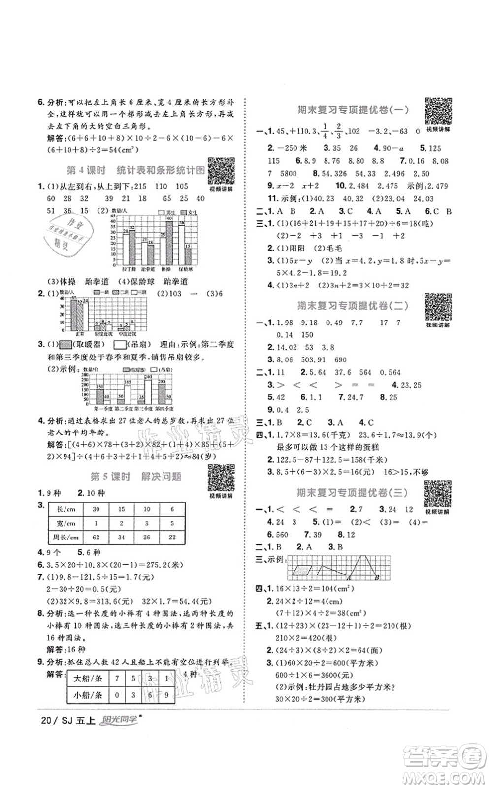 江西教育出版社2021陽光同學課時優(yōu)化作業(yè)五年級數(shù)學上冊SJ蘇教版答案