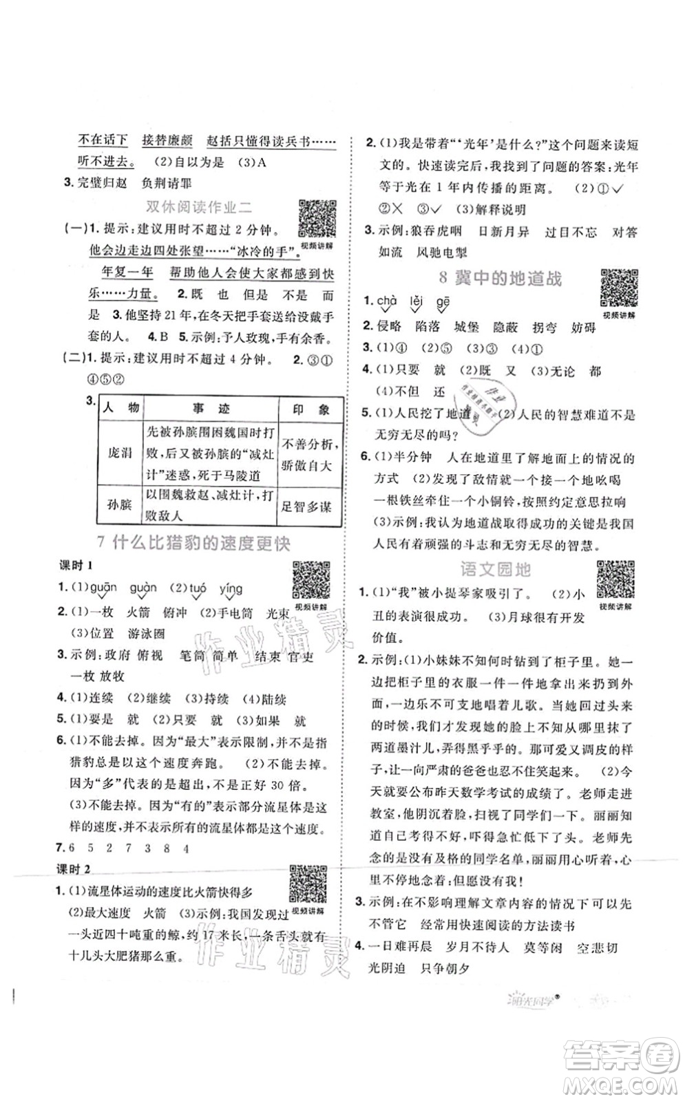 江西教育出版社2021陽(yáng)光同學(xué)課時(shí)優(yōu)化作業(yè)五年級(jí)語(yǔ)文上冊(cè)RJ人教版菏澤專版答案