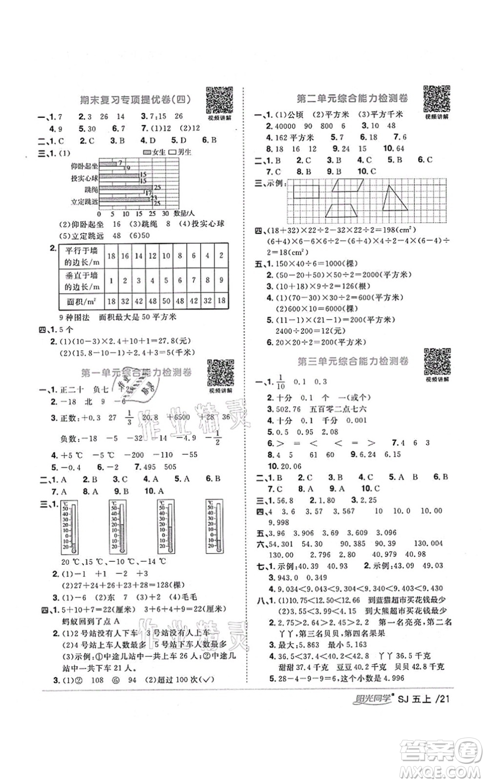 江西教育出版社2021陽(yáng)光同學(xué)課時(shí)優(yōu)化作業(yè)五年級(jí)數(shù)學(xué)上冊(cè)SJ蘇教版淮宿連專(zhuān)版答案