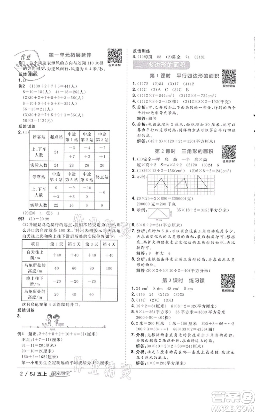 江西教育出版社2021陽光同學(xué)課時優(yōu)化作業(yè)五年級數(shù)學(xué)上冊SJ蘇教版徐州專版答案