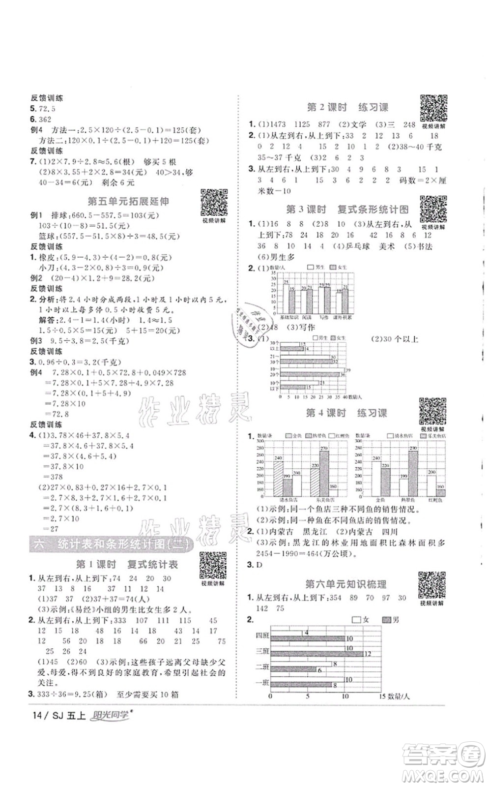 江西教育出版社2021陽光同學(xué)課時優(yōu)化作業(yè)五年級數(shù)學(xué)上冊SJ蘇教版徐州專版答案