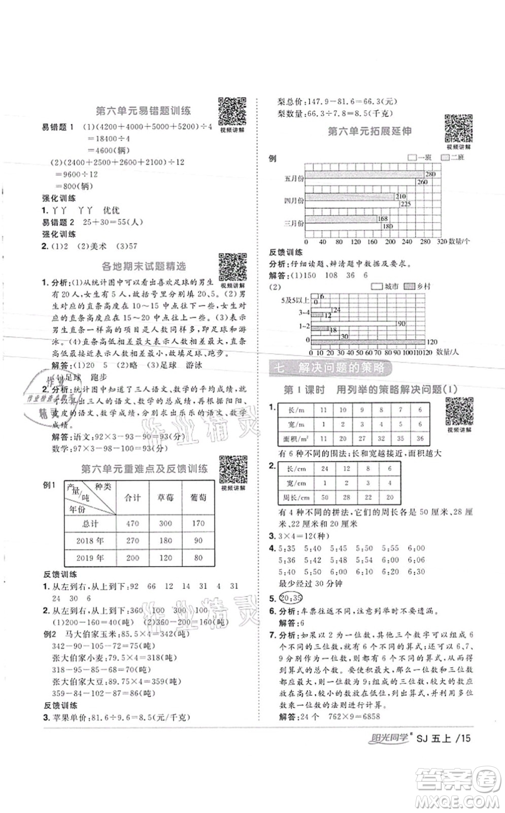 江西教育出版社2021陽光同學(xué)課時優(yōu)化作業(yè)五年級數(shù)學(xué)上冊SJ蘇教版徐州專版答案