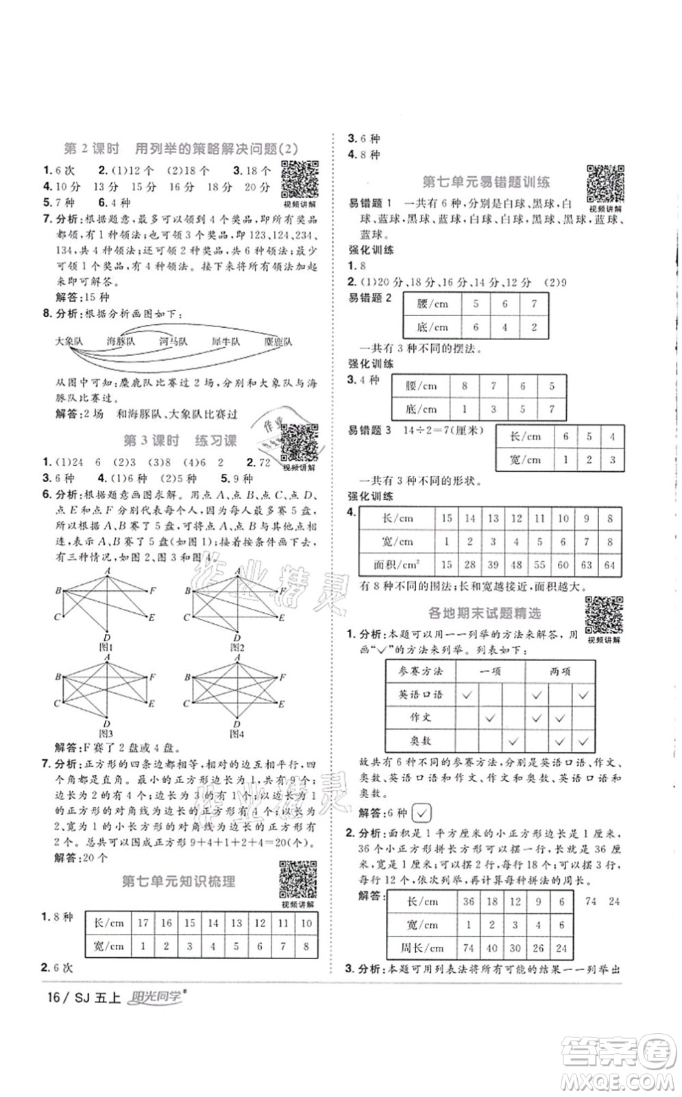 江西教育出版社2021陽光同學(xué)課時優(yōu)化作業(yè)五年級數(shù)學(xué)上冊SJ蘇教版徐州專版答案