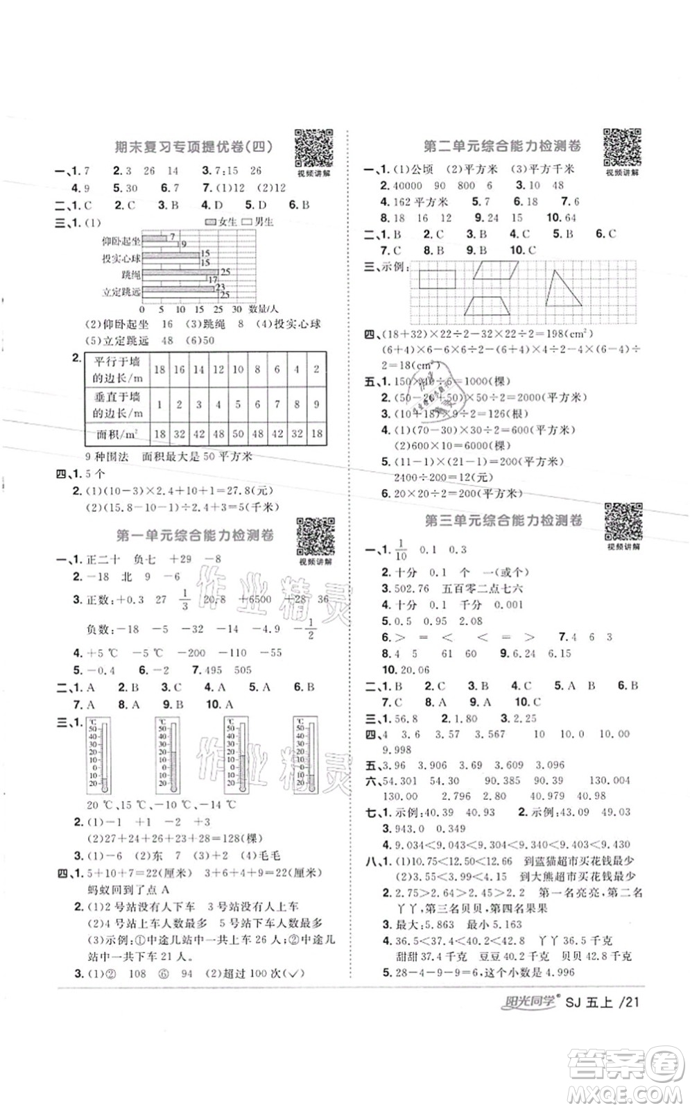 江西教育出版社2021陽光同學(xué)課時優(yōu)化作業(yè)五年級數(shù)學(xué)上冊SJ蘇教版徐州專版答案