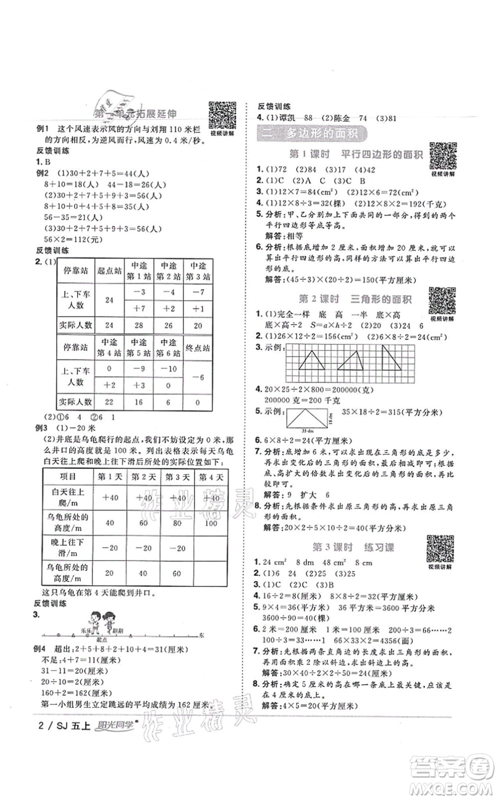 江西教育出版社2021陽光同學(xué)課時優(yōu)化作業(yè)五年級數(shù)學(xué)上冊SJ蘇教版寧德專版答案