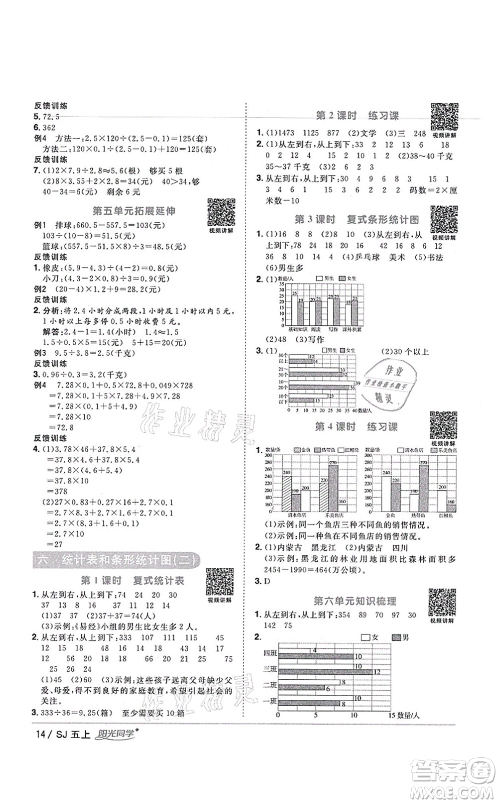 江西教育出版社2021陽光同學(xué)課時優(yōu)化作業(yè)五年級數(shù)學(xué)上冊SJ蘇教版寧德專版答案