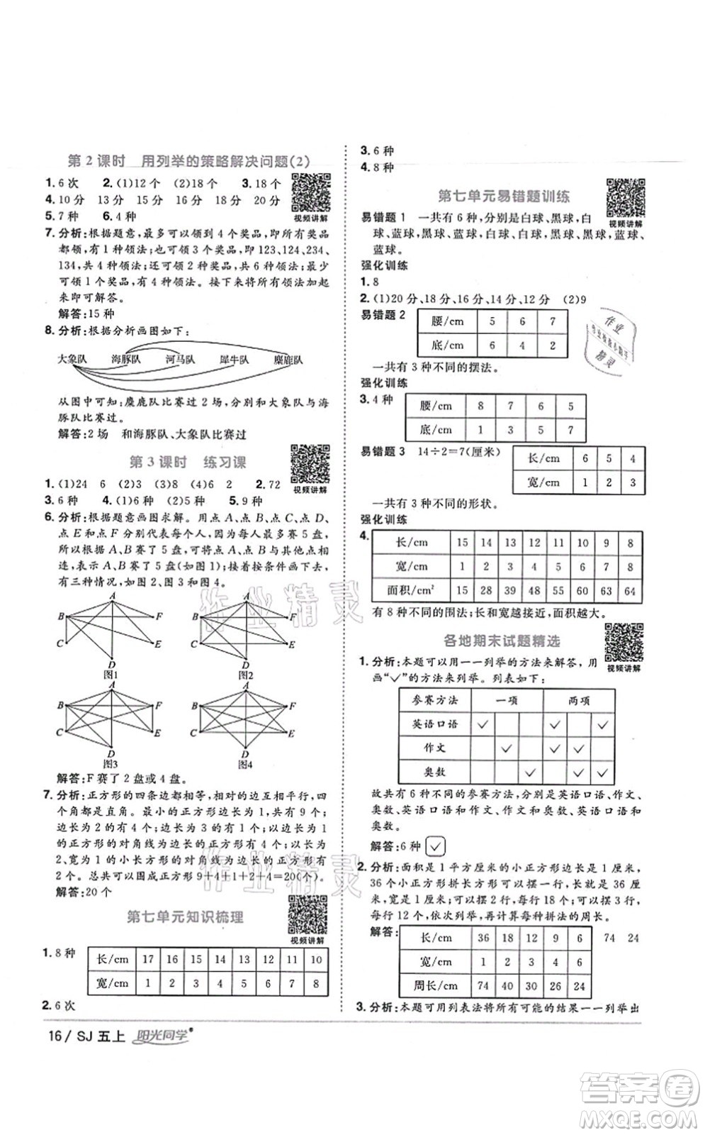 江西教育出版社2021陽光同學(xué)課時優(yōu)化作業(yè)五年級數(shù)學(xué)上冊SJ蘇教版寧德專版答案