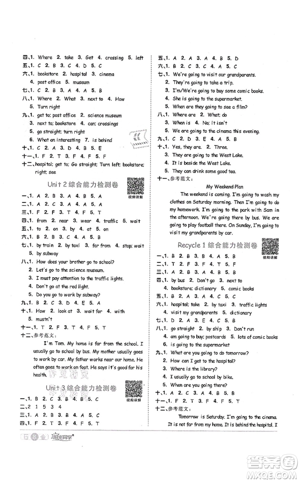 江西教育出版社2021陽光同學課時優(yōu)化作業(yè)六年級英語上冊PEP版答案